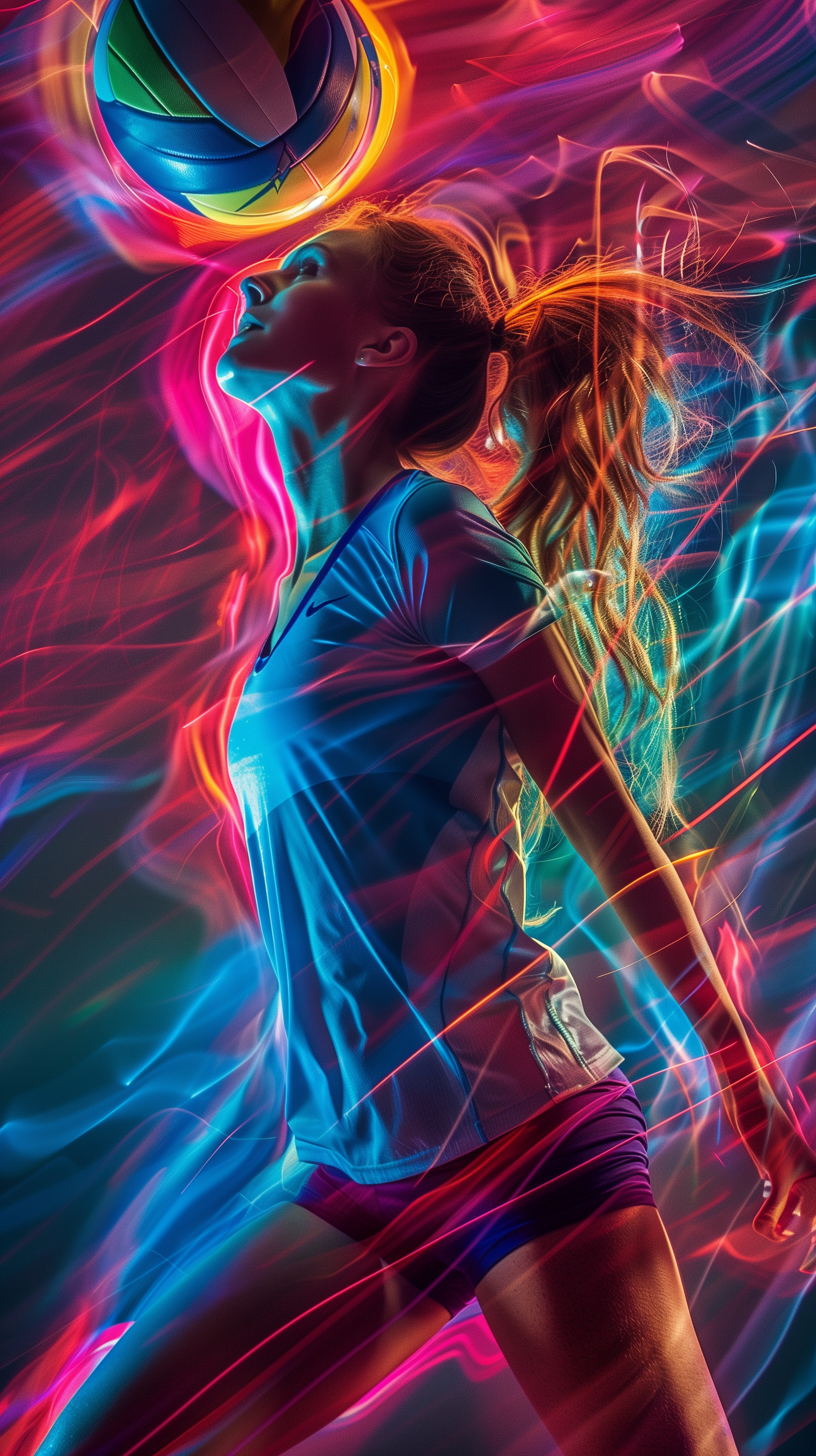 Pro Volleyball Federation Salary 2025, a college female volleyball player in rainbow light waves