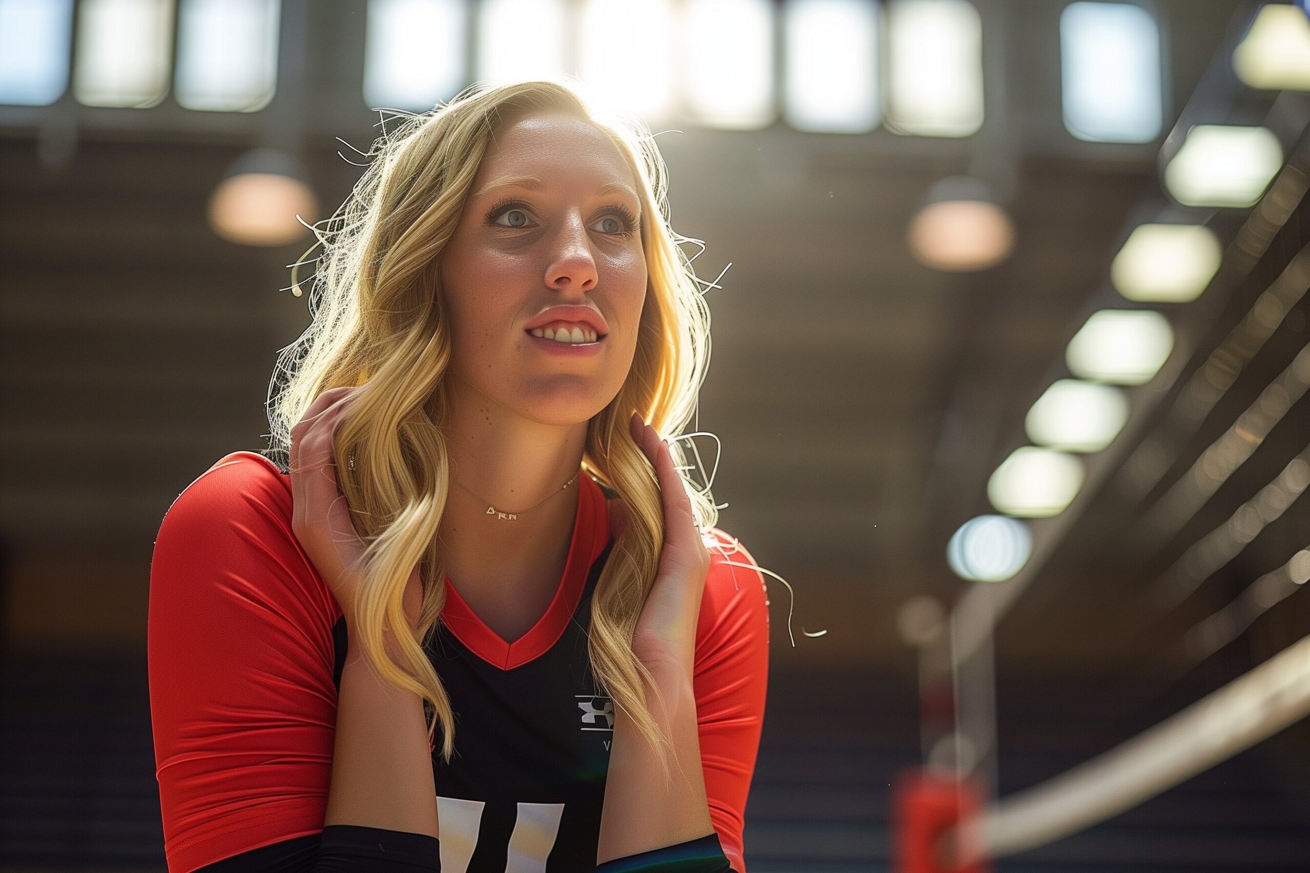 Alli Linnehan in disbelief at half court, Atlanta Vibe volleyball