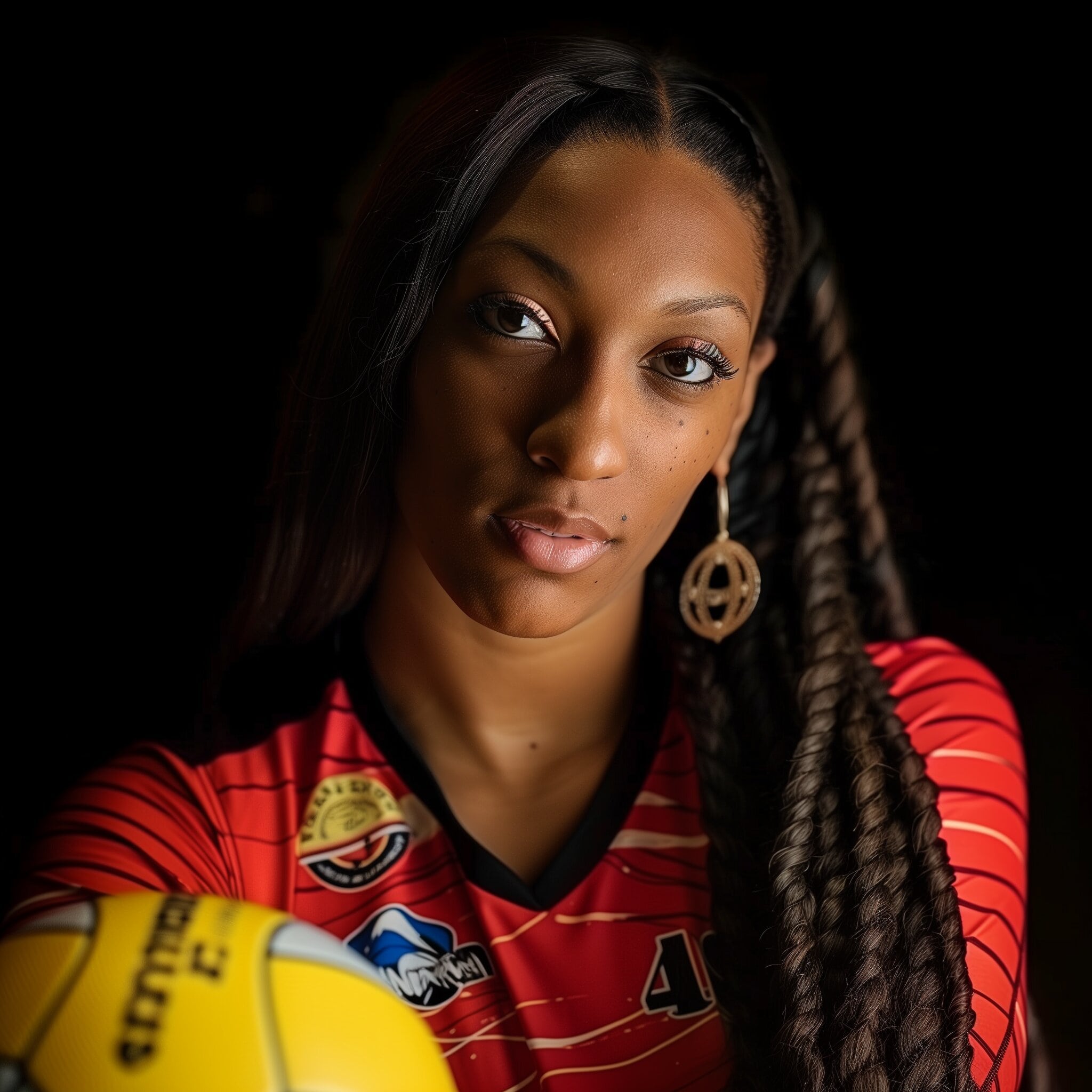Leah Edmond profile picture, red jersey, yellow volleyball