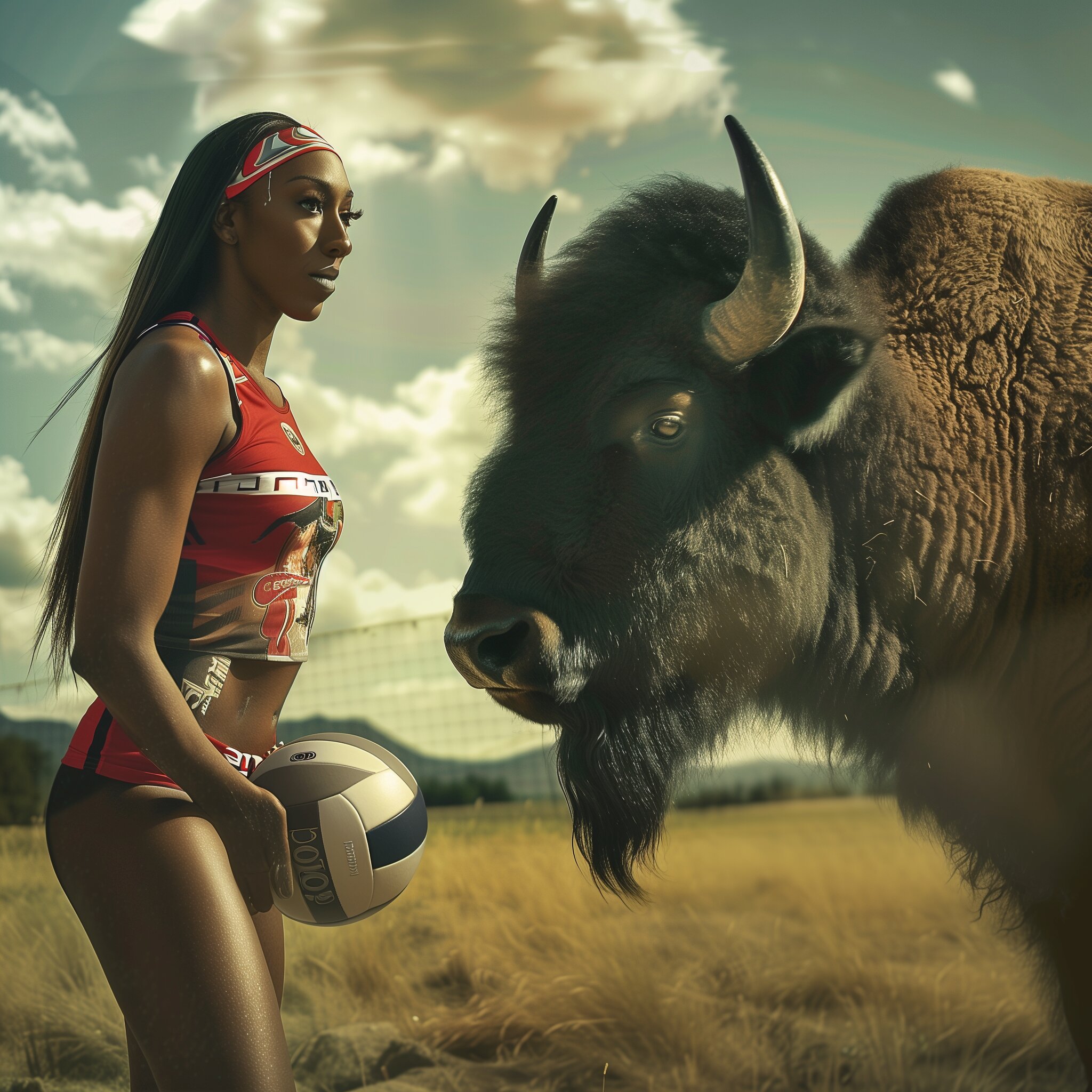 Nia Kai Reed, African Plains, brown bison, volleyball