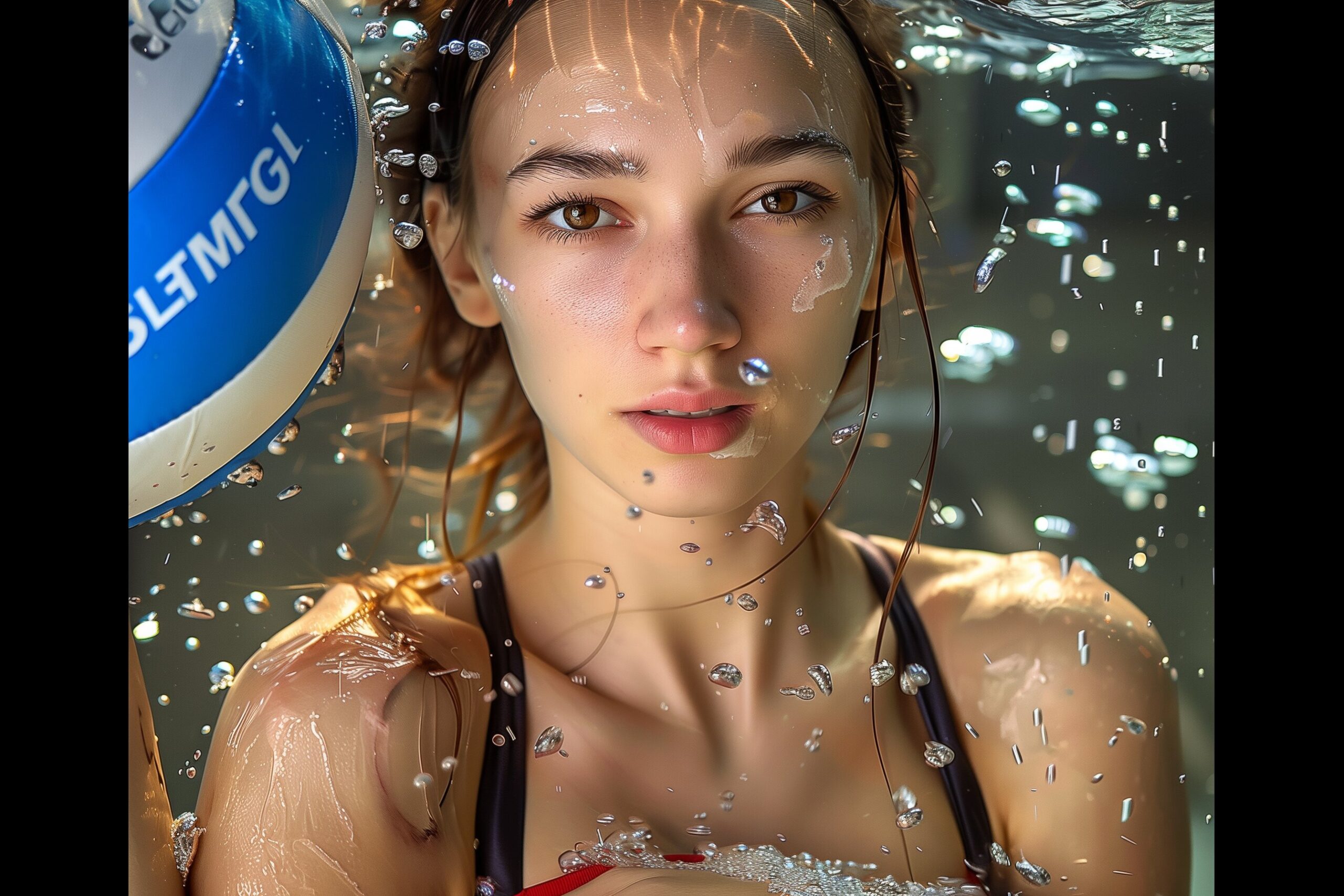 Anna Lazareva under water with volleyball