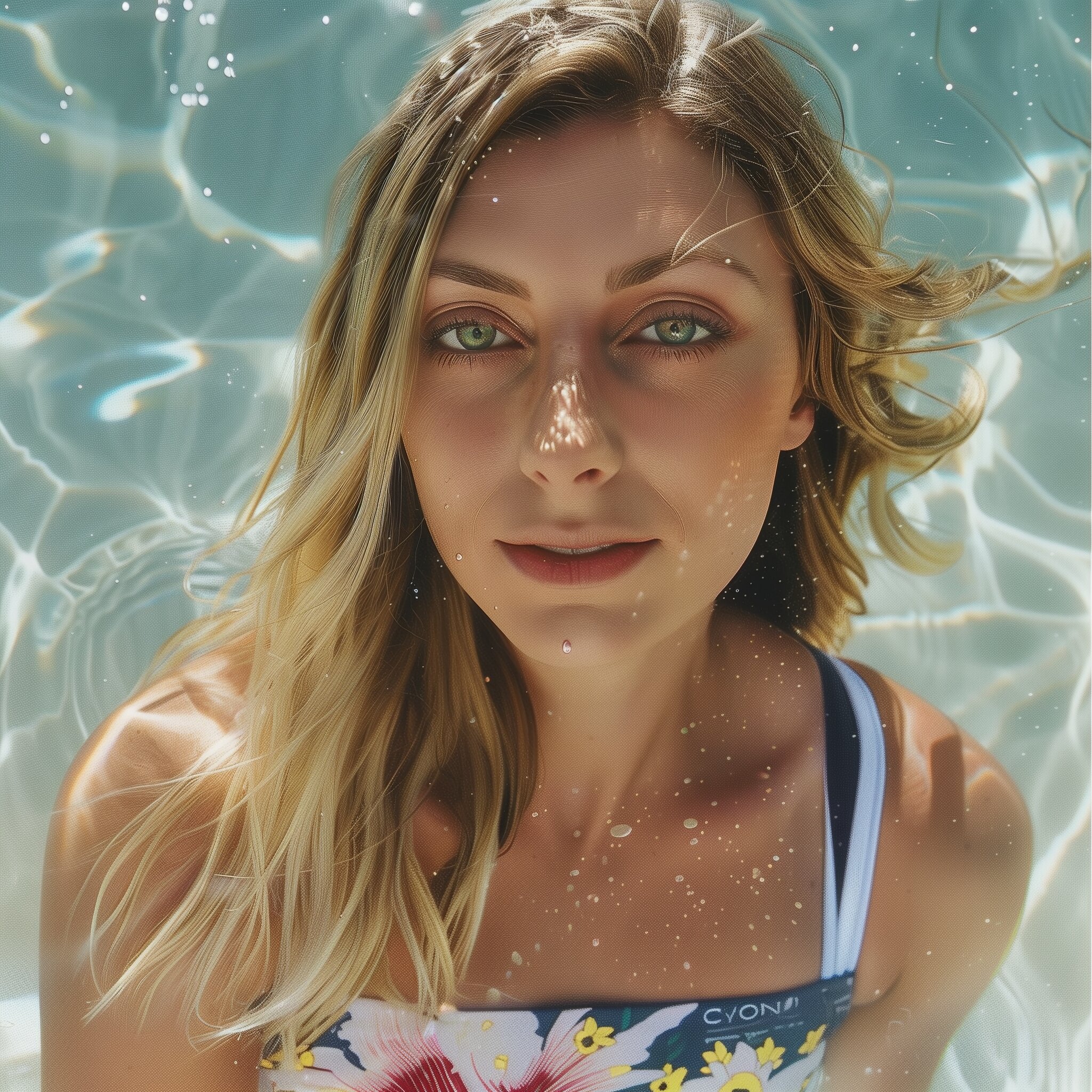 Gina Mancuso-Prososki, swimming pool, reflected sunlight, swimsuit