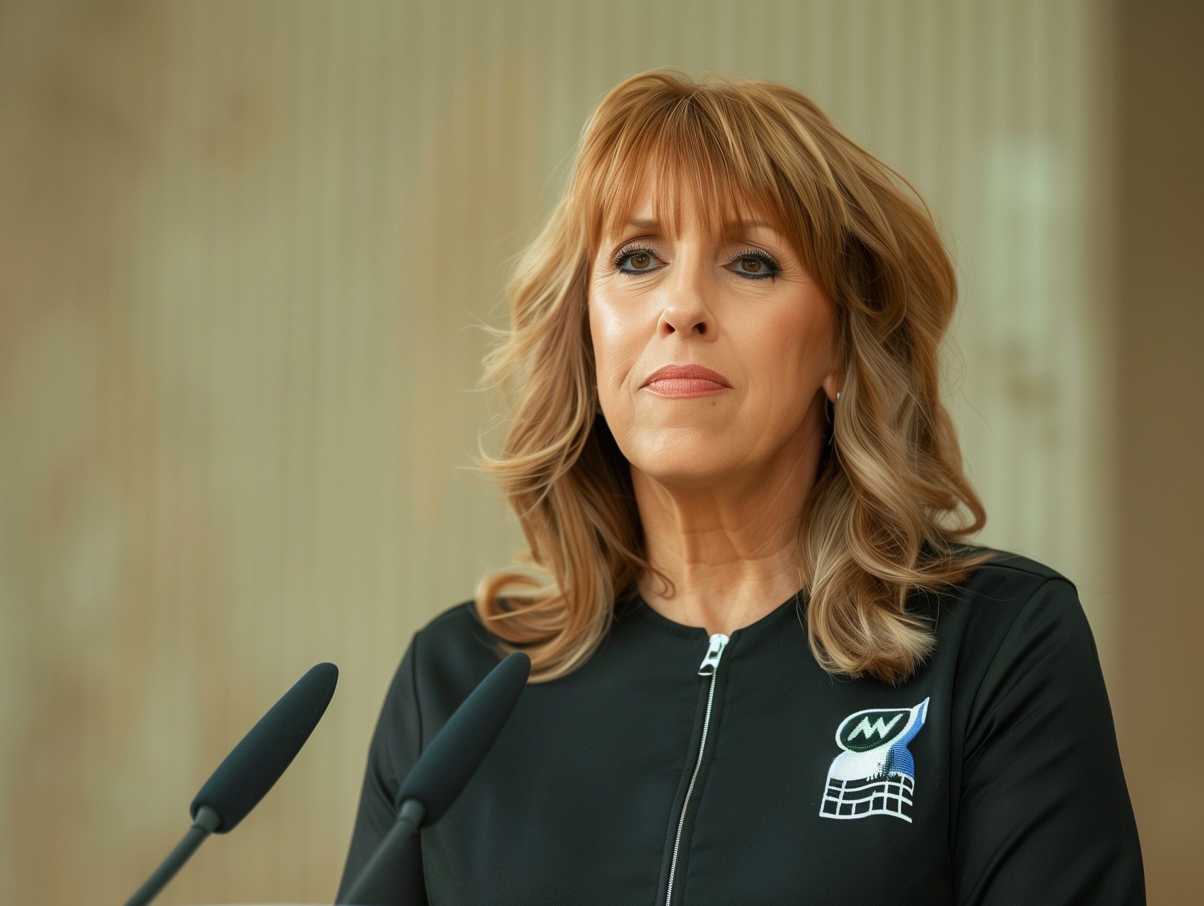 nancy lieberman at Dallas Volleyball press podium, black jacket