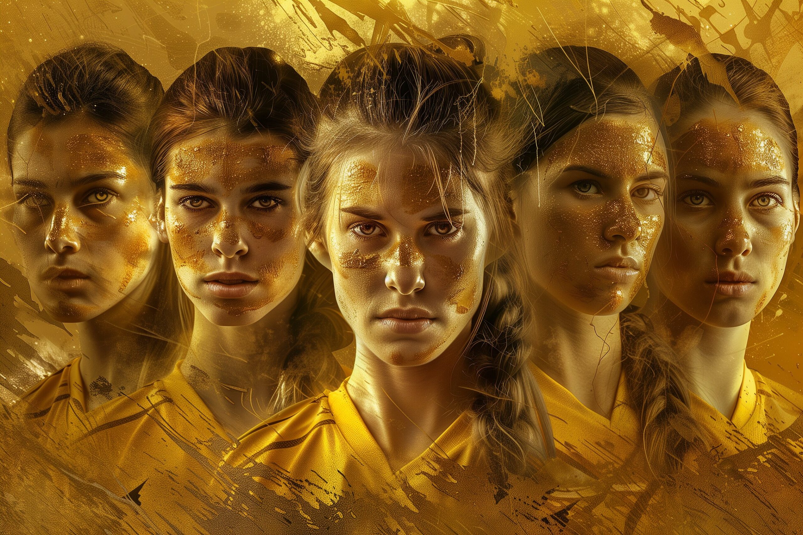 Pro Volleyball Federation caricatures in gold outlay