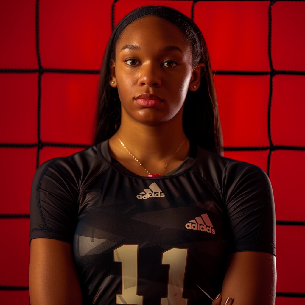 Ryan Hunter Nebraska Husker Volleyball black adidas uniform, red backdrop