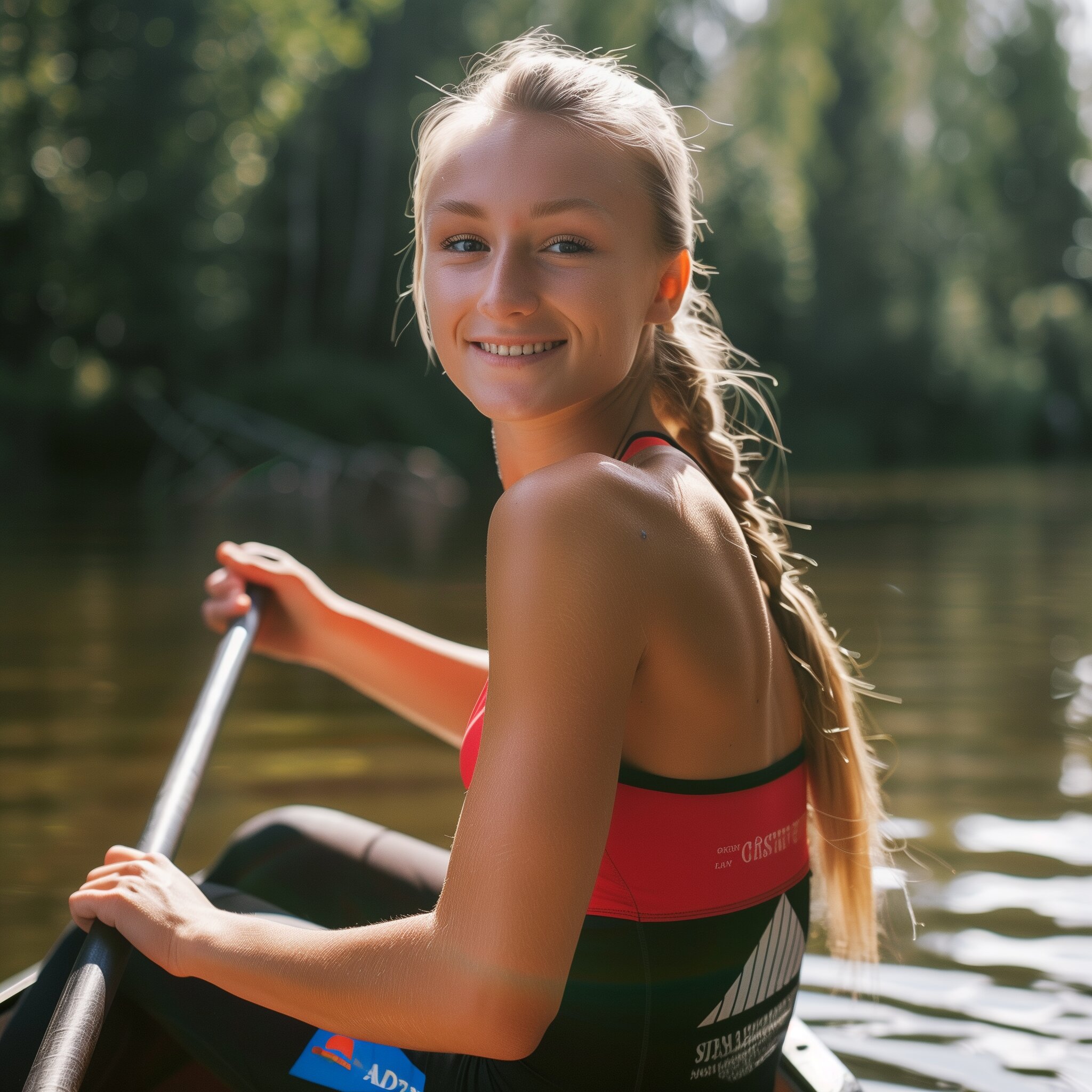 Claire Chaussee in canoe at summer camp river