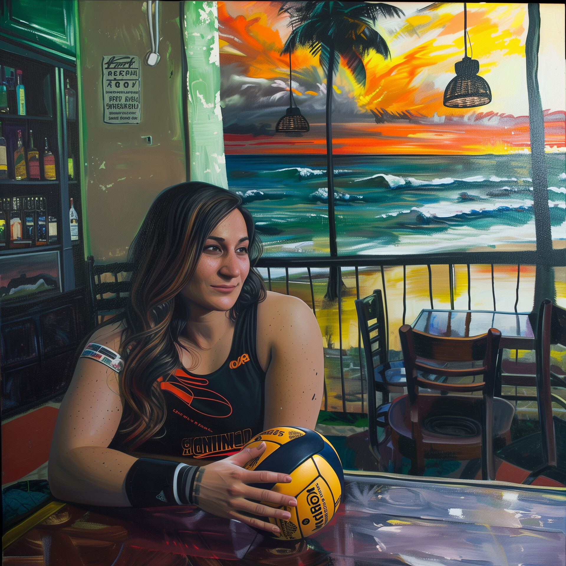 Ivania Ortiz Dejesus at cafe, bold painting