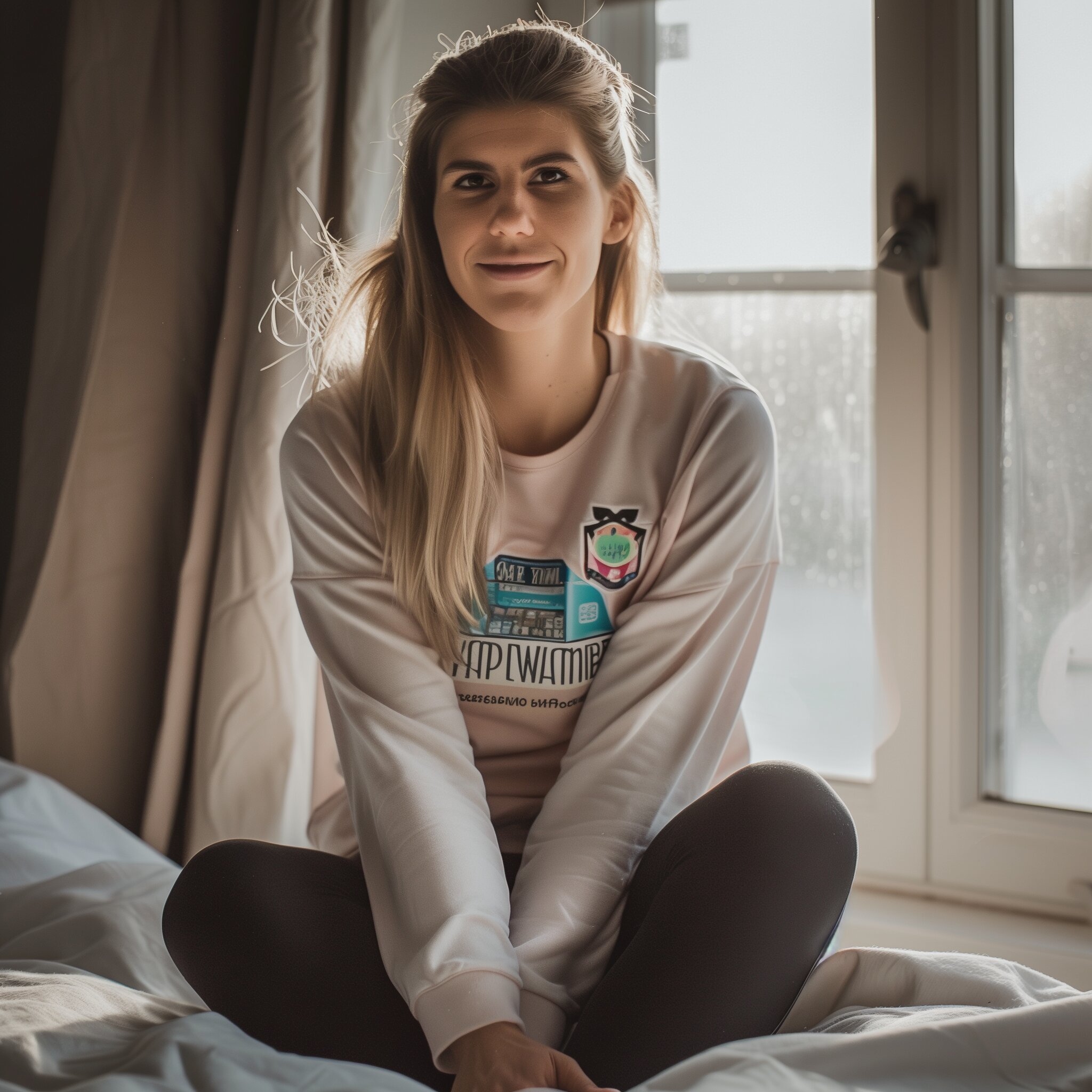 Berkeley Oblad vegas thrill volleyball on bed, cozy bedroom