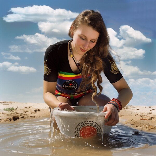 Grace Cleveland cleaning water basin in Ethiopia