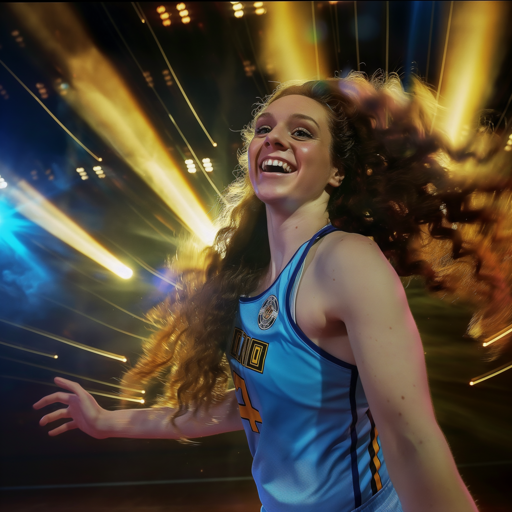 Jill Gillen Volleyball under yellow stream lights, orlando valkyries jersey