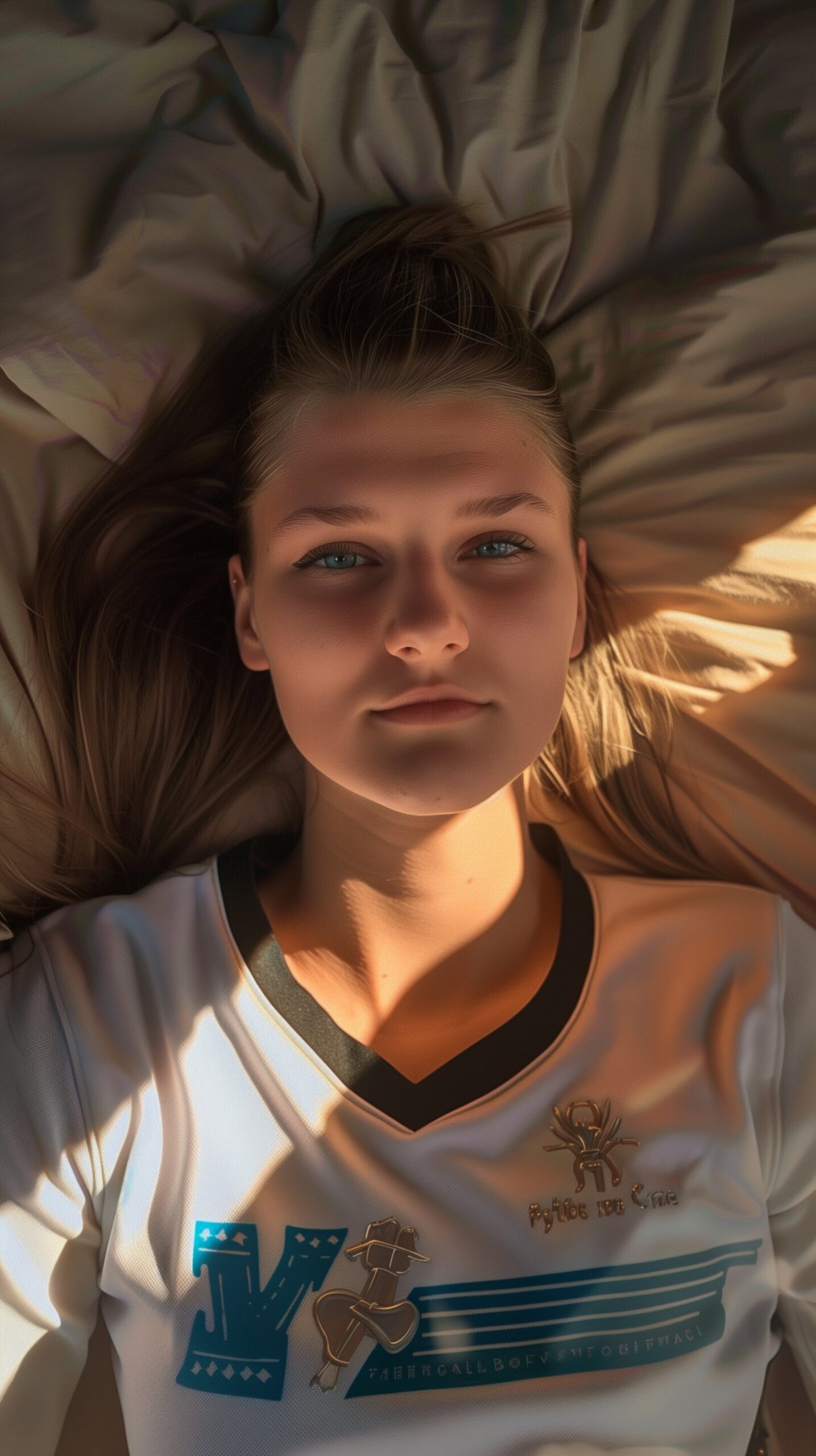 Layne Vab Buskirk selfie on bed morning light