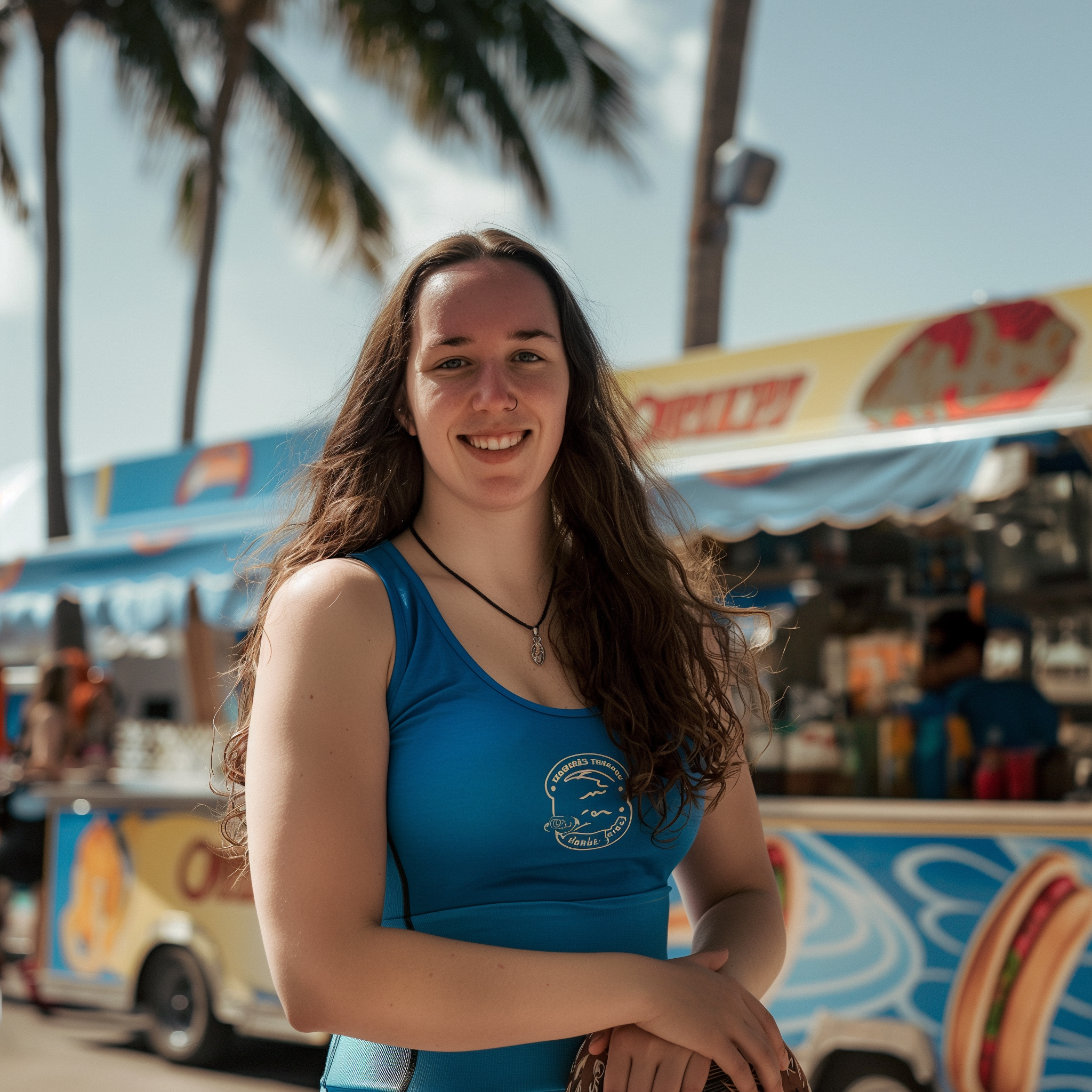 Maddie McLaughlin of volleyball Orlando Valkyries in front of hot dog cart