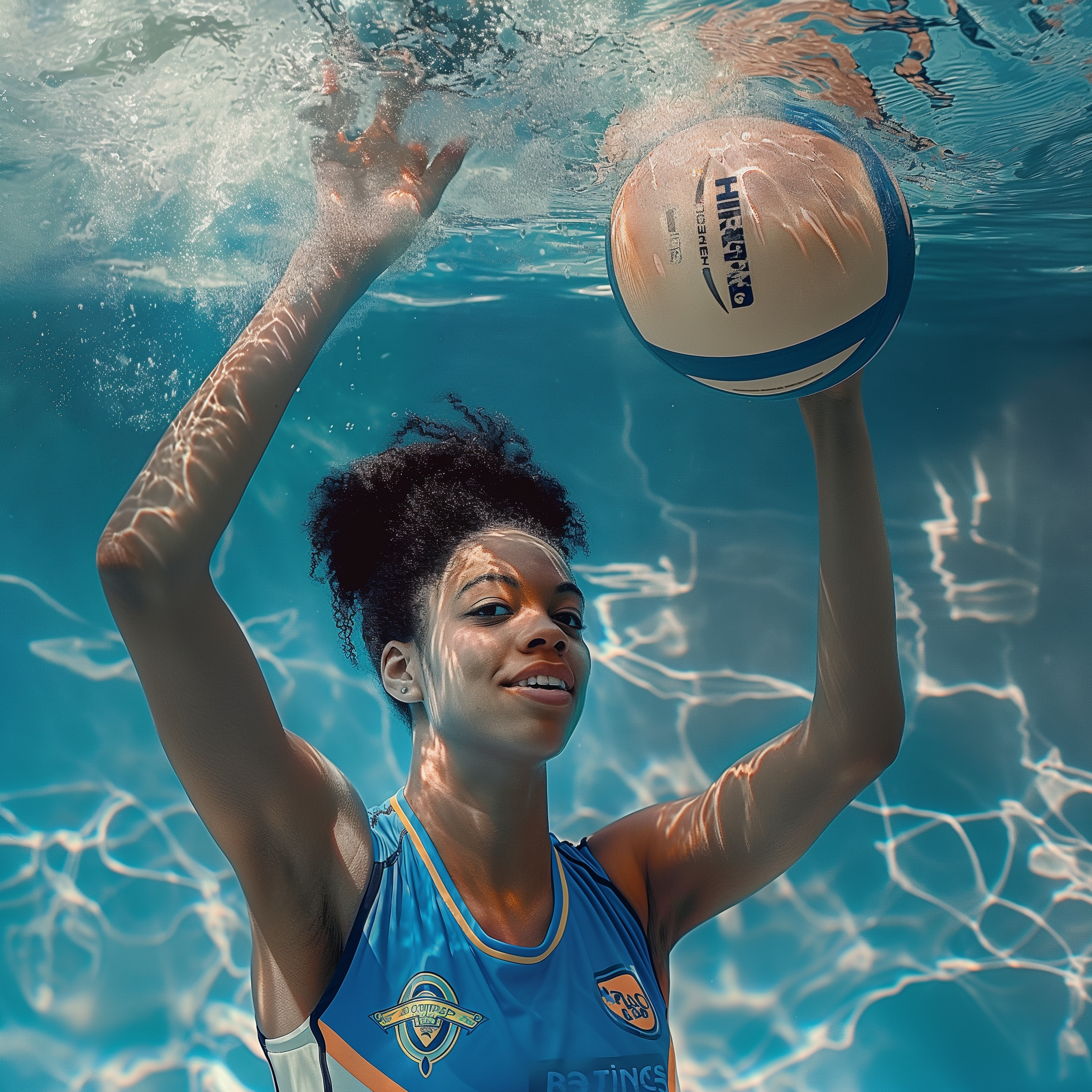 M'Kaela White Volleyball Orlando Valkyries in pool with volleyball floating