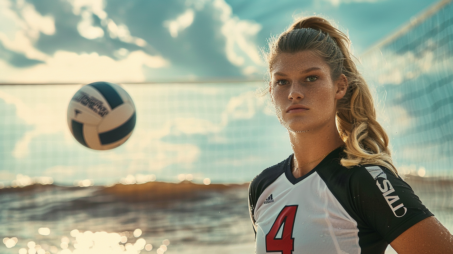 Tori Dilfer volleyball net on beach