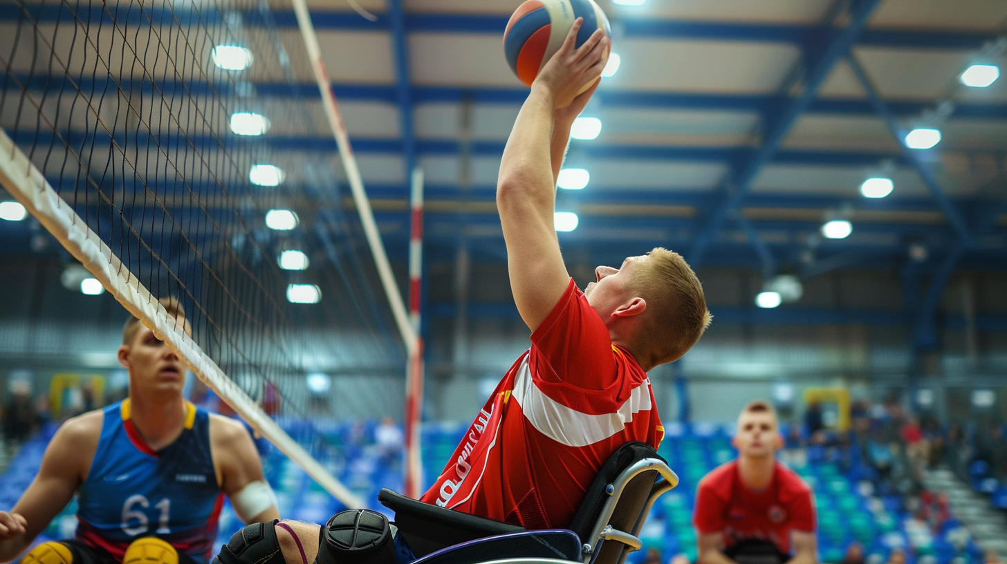 disabled athletes in wheelchairs playing sitting volleyball, Difference Between sitting volleyball and Volleyball
