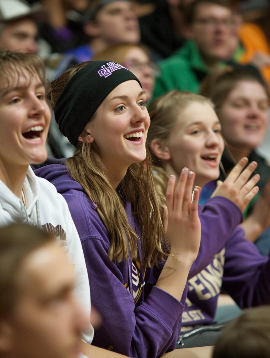 How many people love volleyball, fans cheering at indoor volleyball game