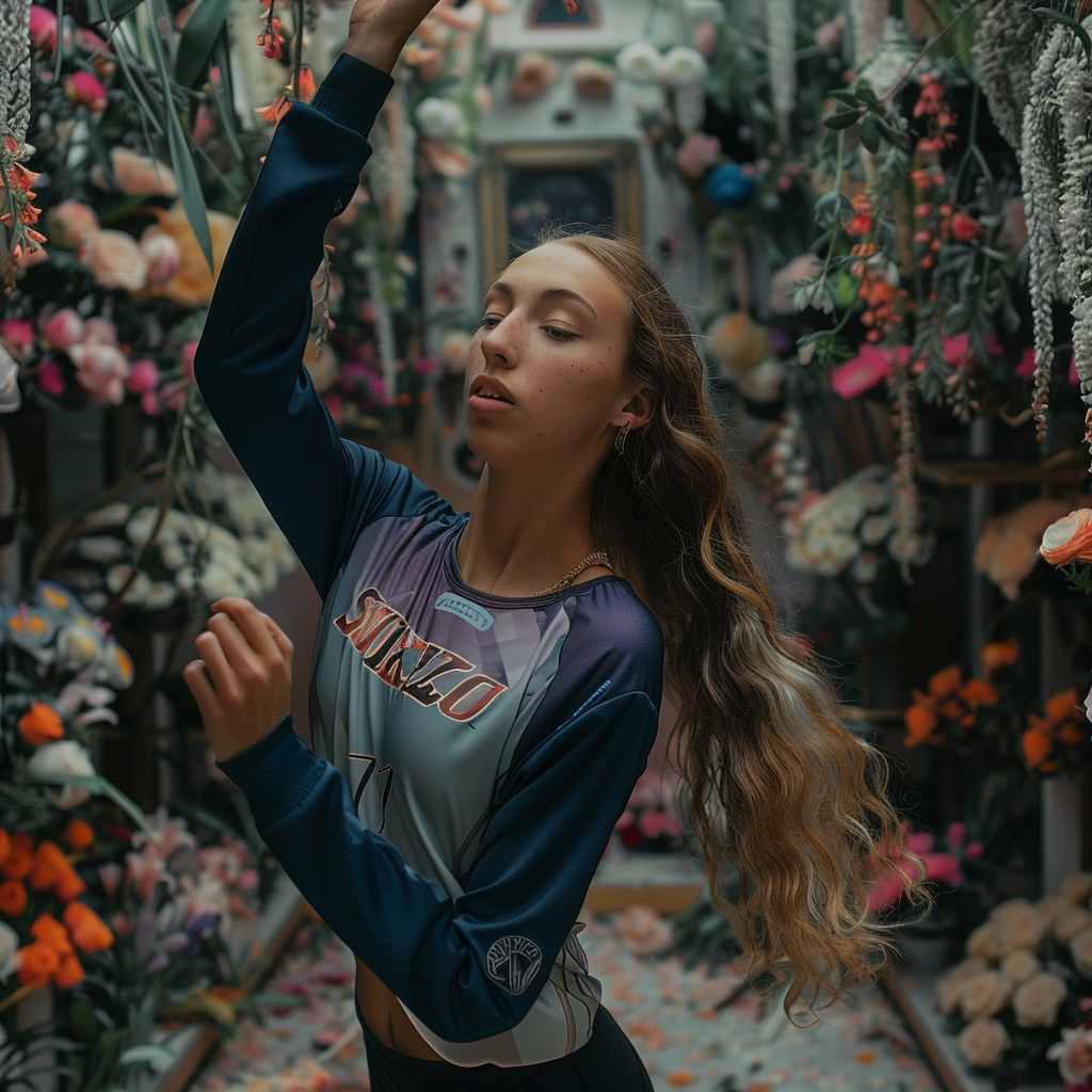 Kyla Swanson dancing in floral shop