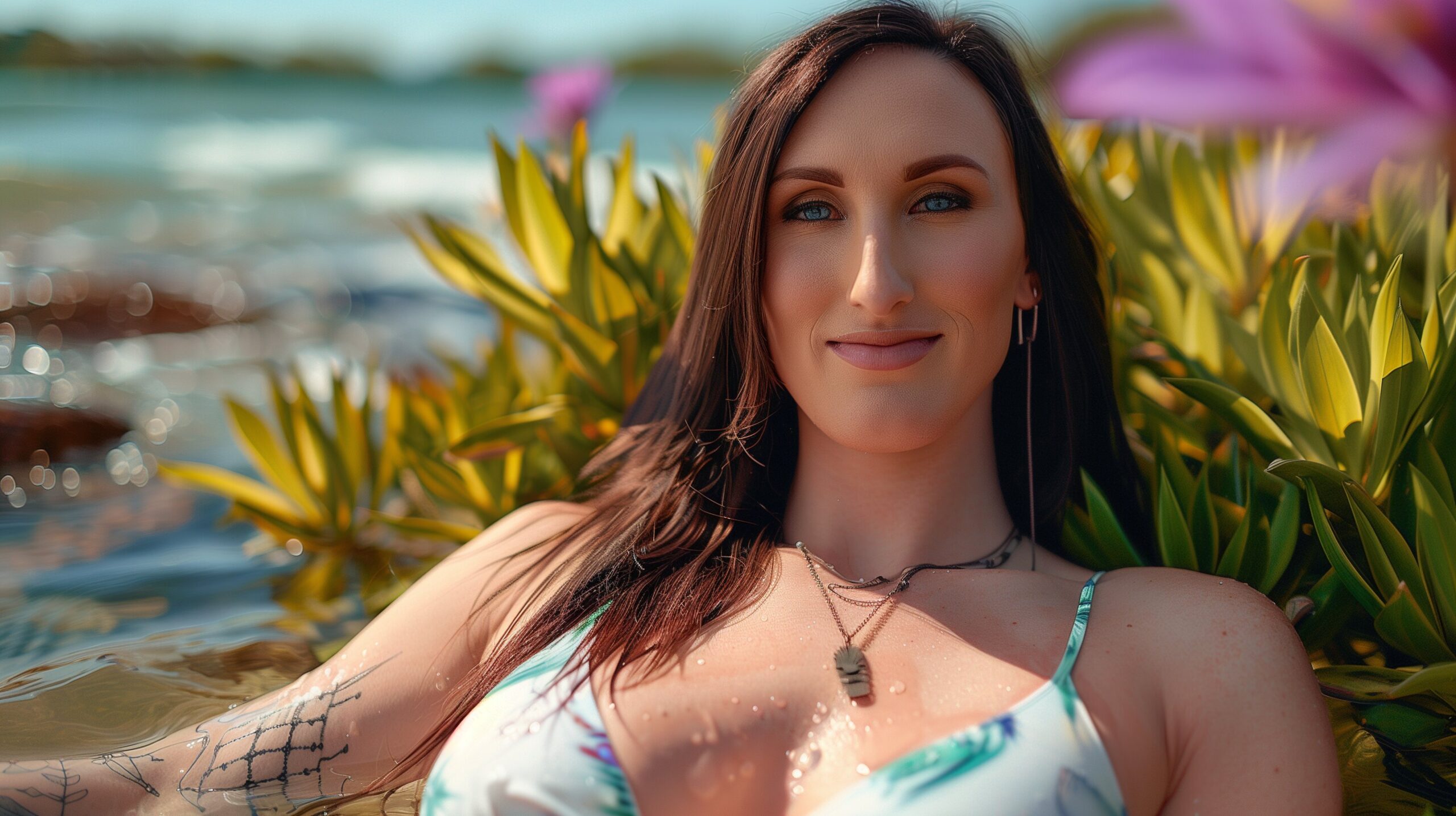 Tessa Grubbs LOVB relaxing on poolside