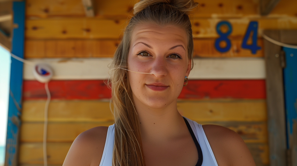 karin palgutova at lifeguard station