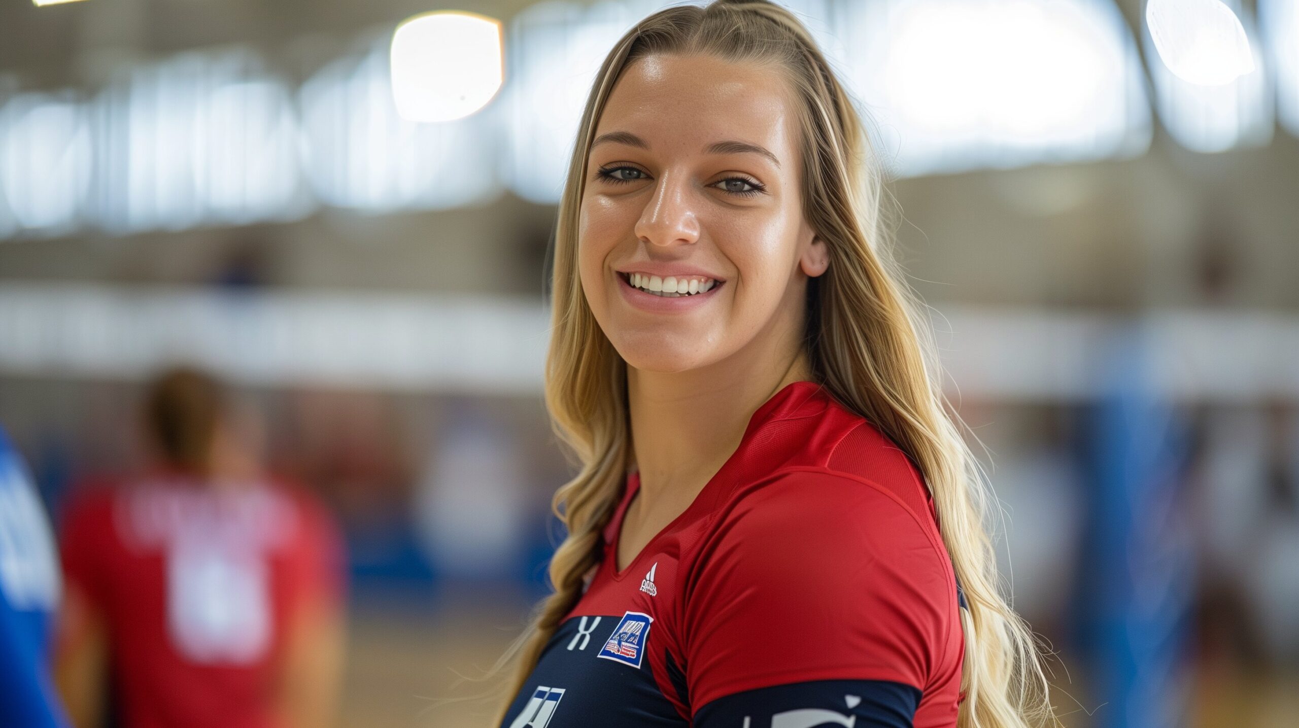 Mariena hayden lovb volleyball indoor court, smiling
