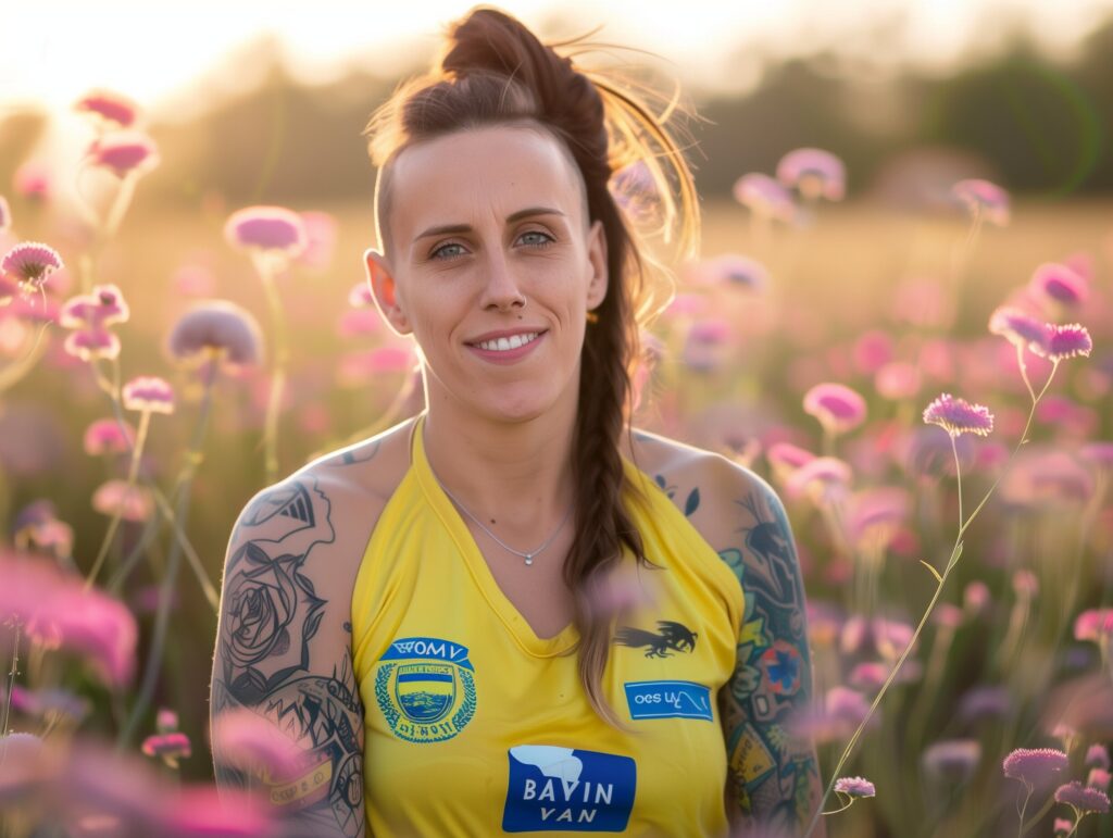 McKenzie Adams LOVB sitting portrait in wildflower field, spring blooms