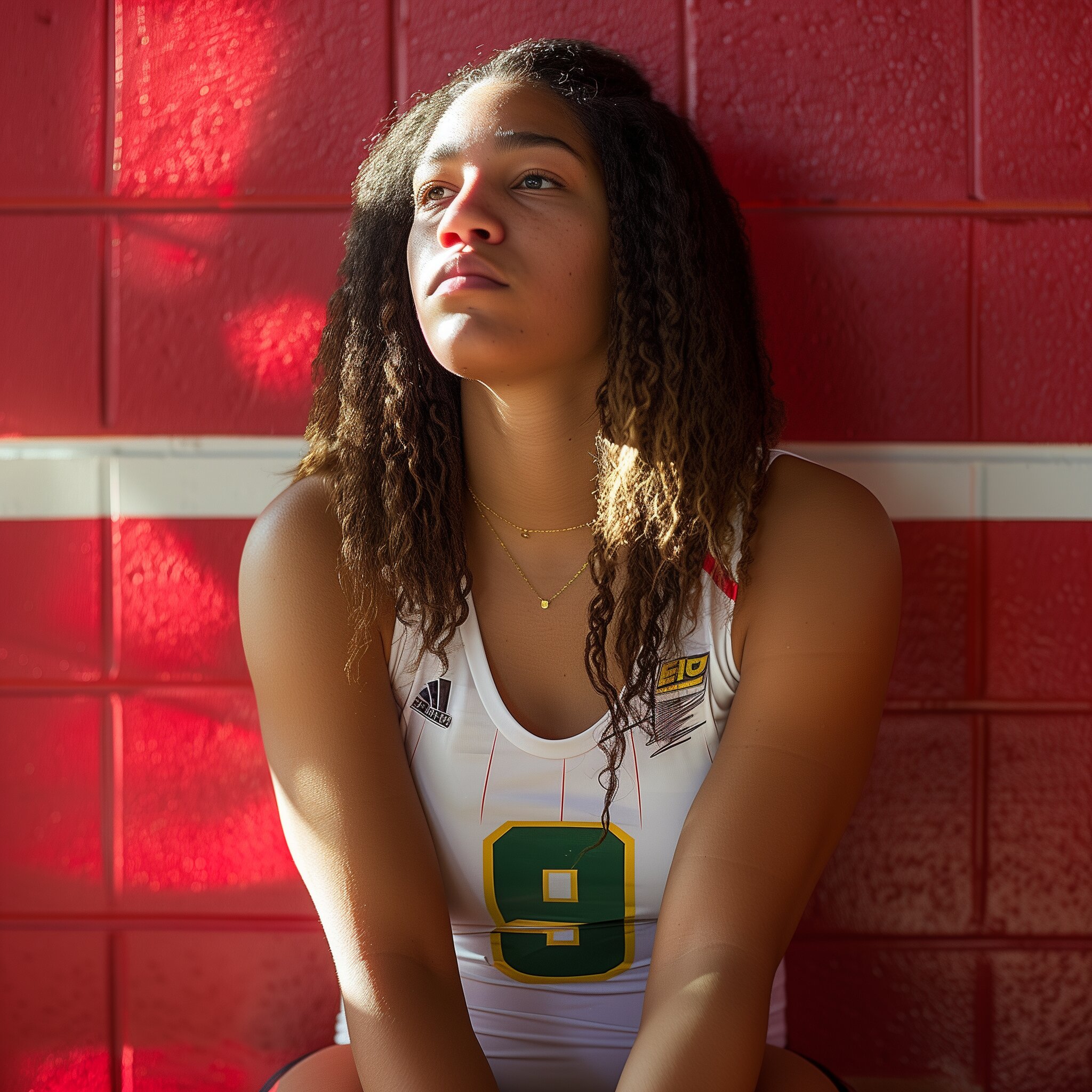 Teraya Sigler volleyvall against red wall painted nebraska huskers logo