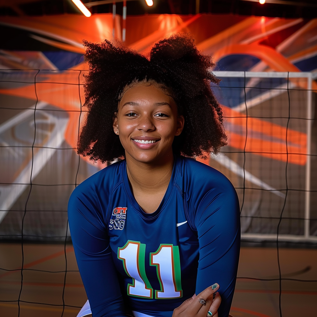 Renee Jones Volleyball, orange explosion background