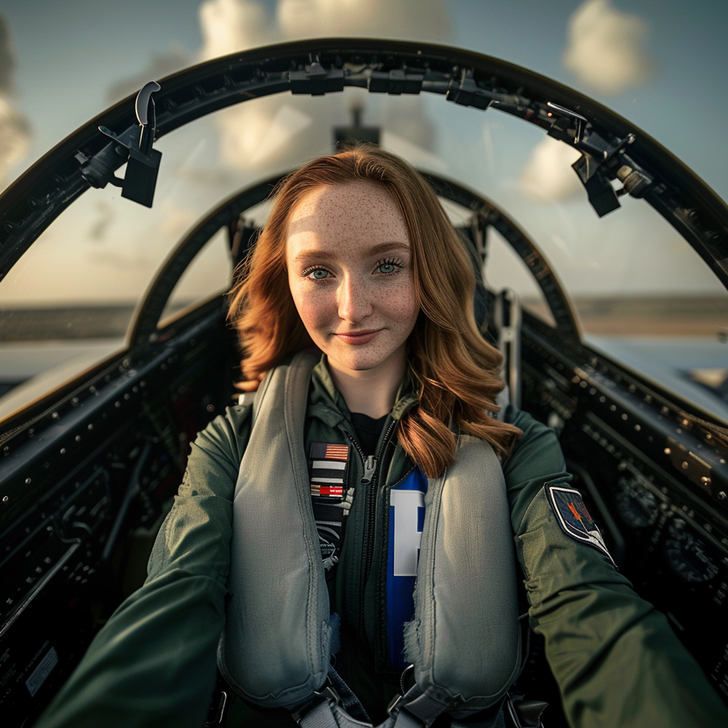 Sophie Bridges Air Force Volleyball, fighter jet cockpit
